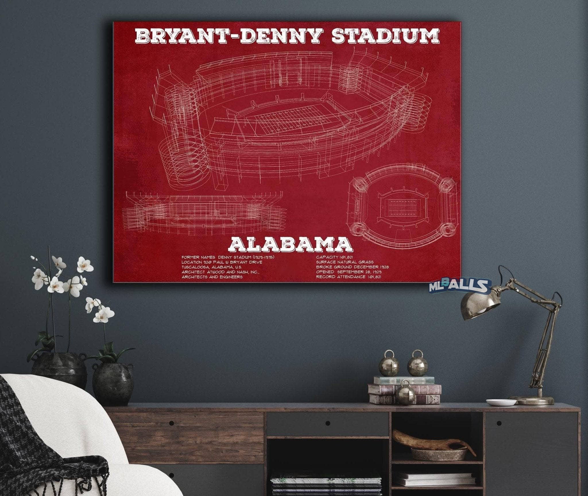 Alabama Crimson Tide Stadium Art - Bryant-Denny Stadium Vintage Seating Chart