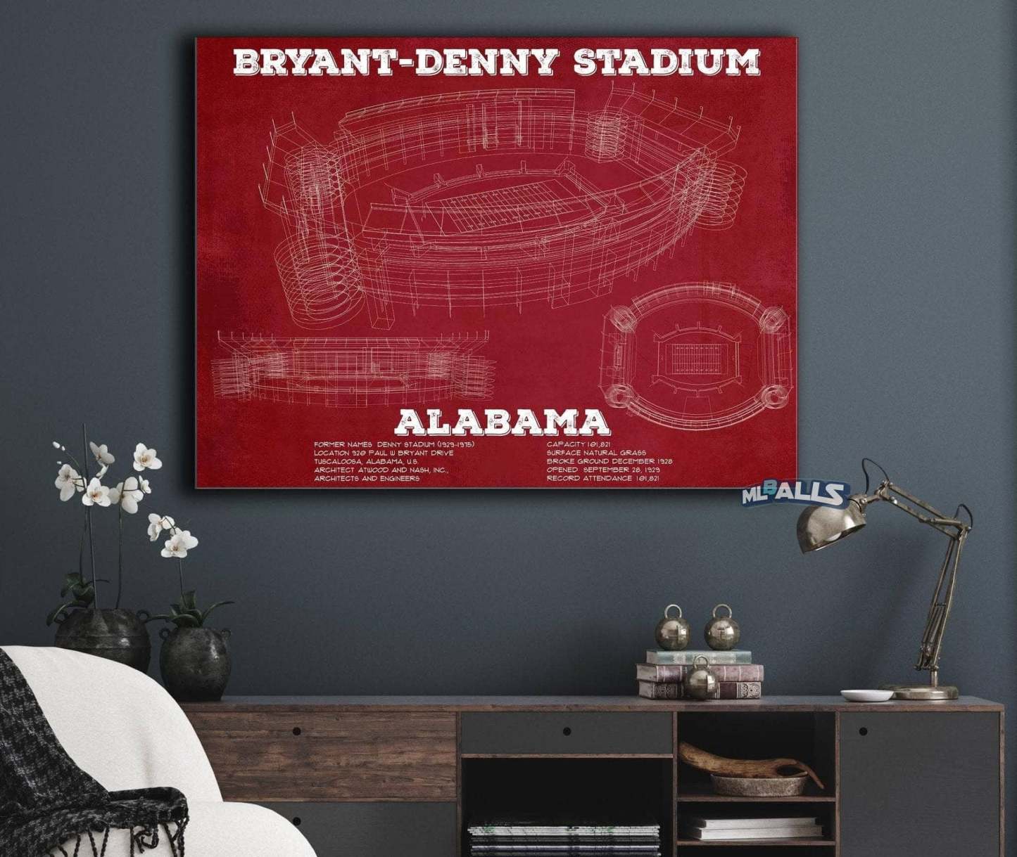 Alabama Crimson Tide Stadium Art - Bryant-Denny Stadium Vintage Seating Chart