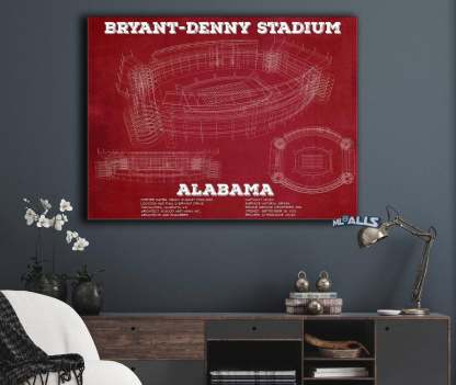 Alabama Crimson Tide Stadium Art - Bryant-Denny Stadium Vintage Seating Chart