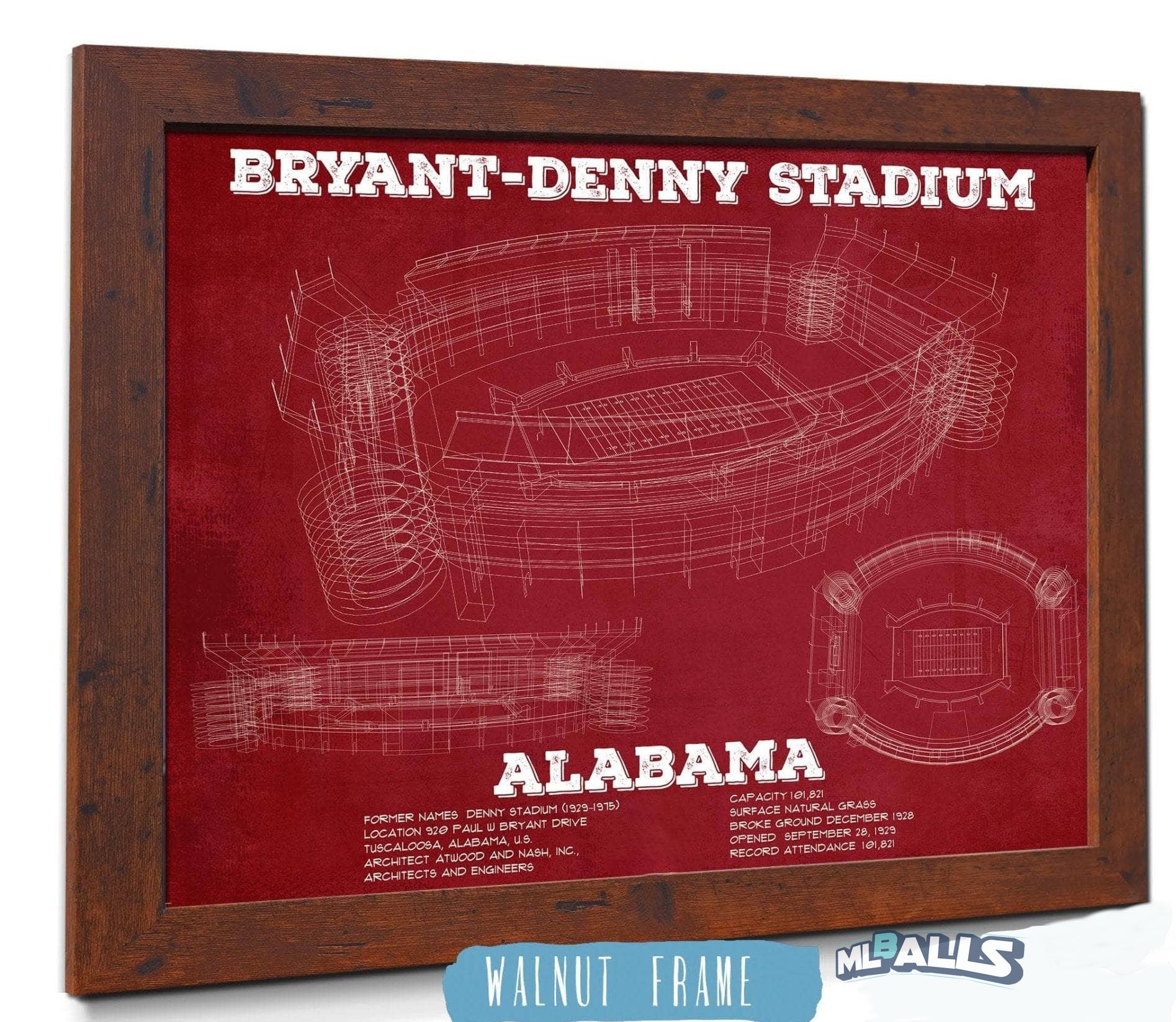 Alabama Crimson Tide Stadium Art - Bryant-Denny Stadium Vintage Seating Chart