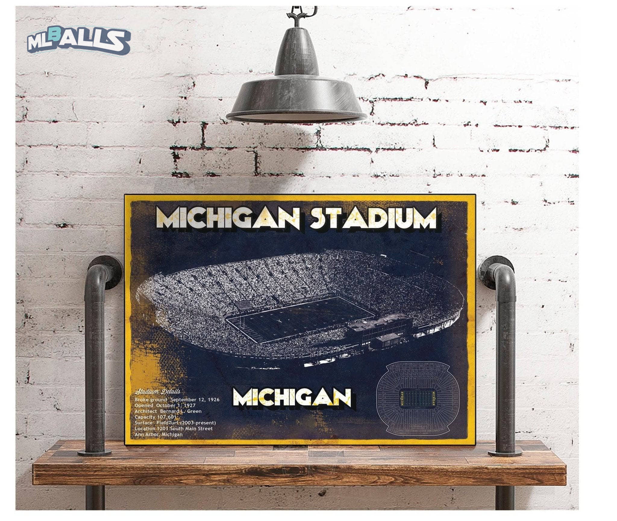 Michigan Stadium Vintage Stadium Blueprint Art Print