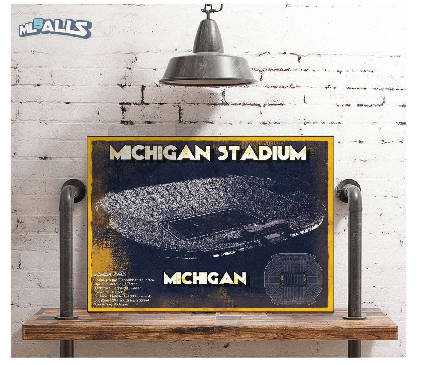 Michigan Stadium Vintage Stadium Blueprint Art Print