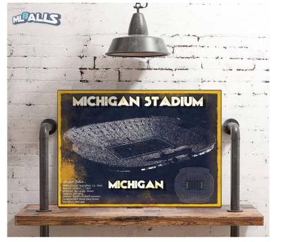 Michigan Stadium Vintage Stadium Blueprint Art Print