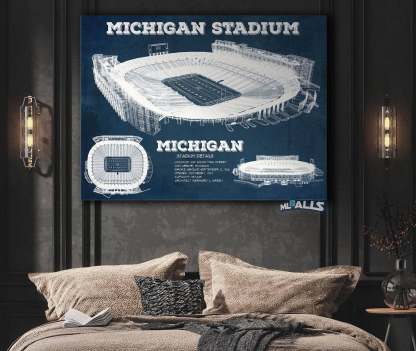 Michigan Stadium Vintage Stadium Blueprint Art Print