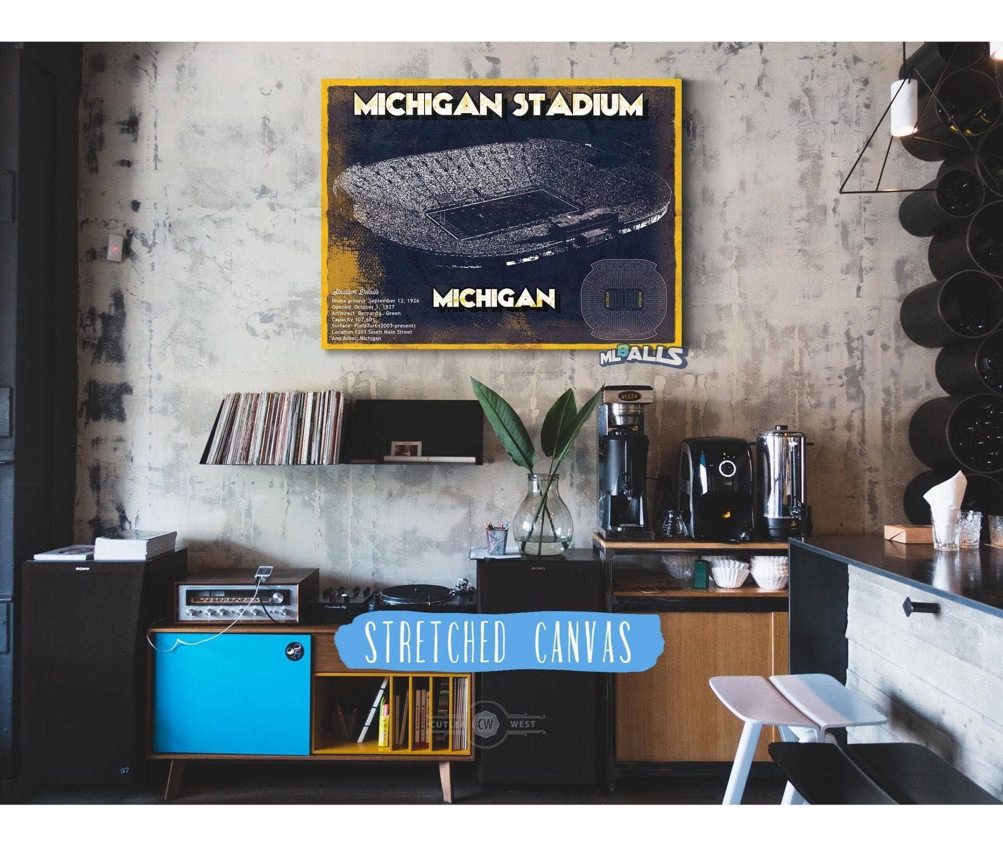 Michigan Stadium Vintage Stadium Blueprint Art Print