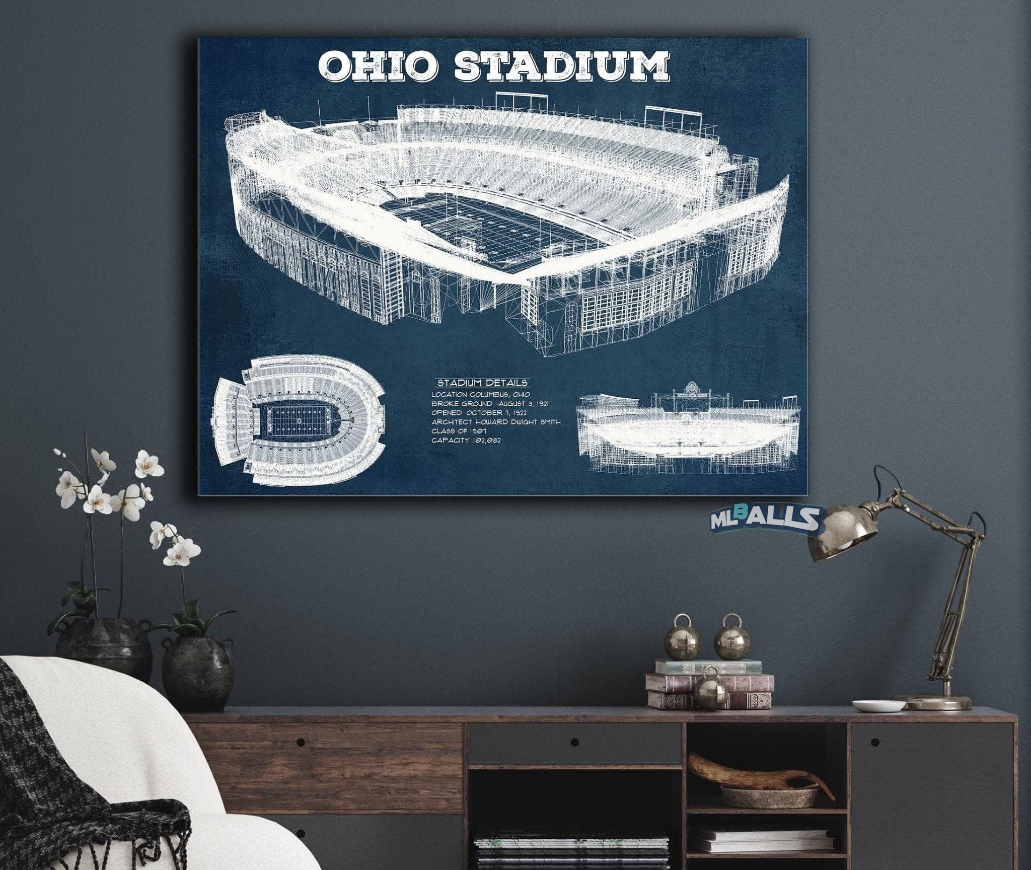Ohio Stadium Vintage Stadium Blueprint Art Print