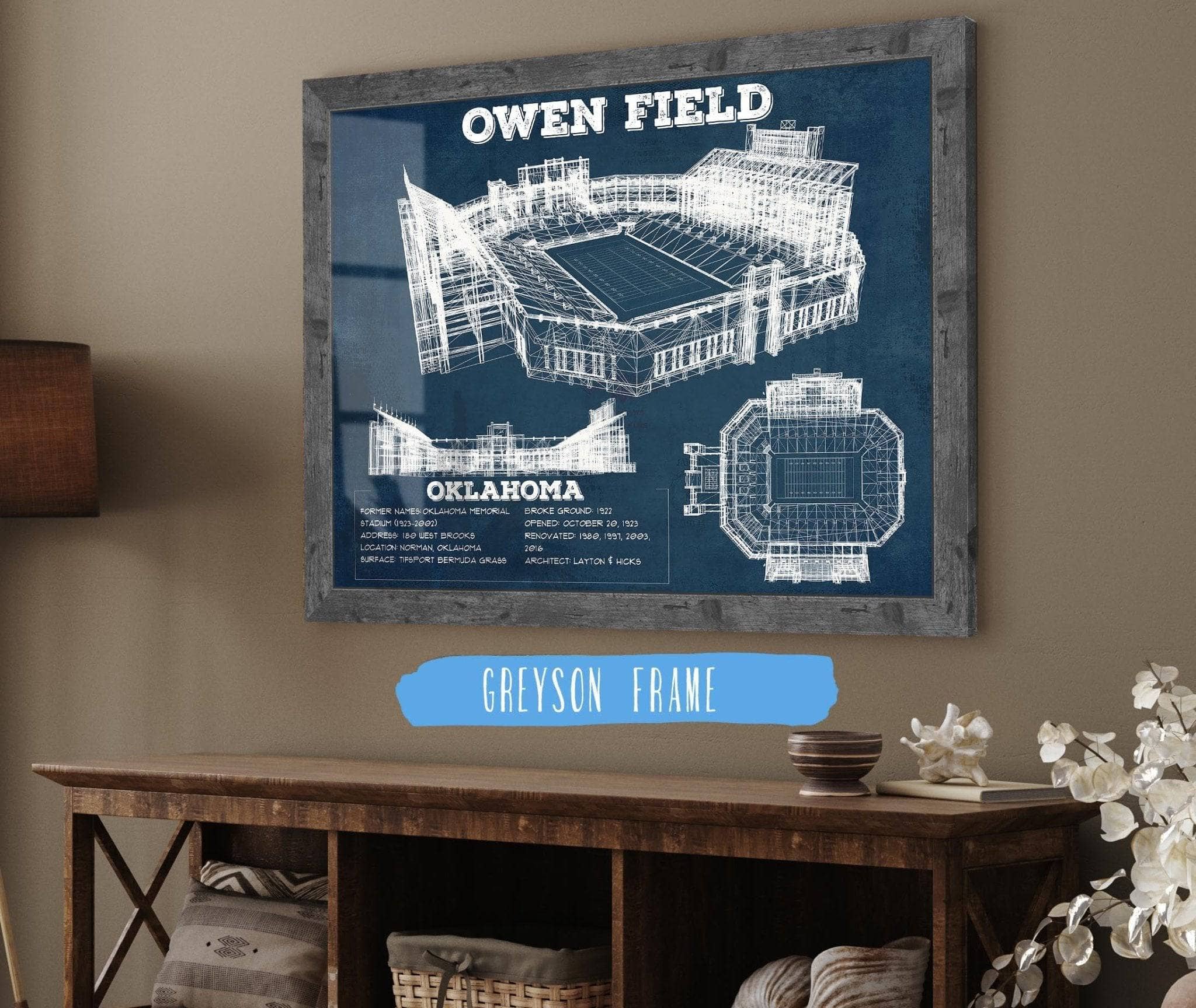 Gaylord Family Oklahoma Memorial Vintage Stadium Blueprint Art Print