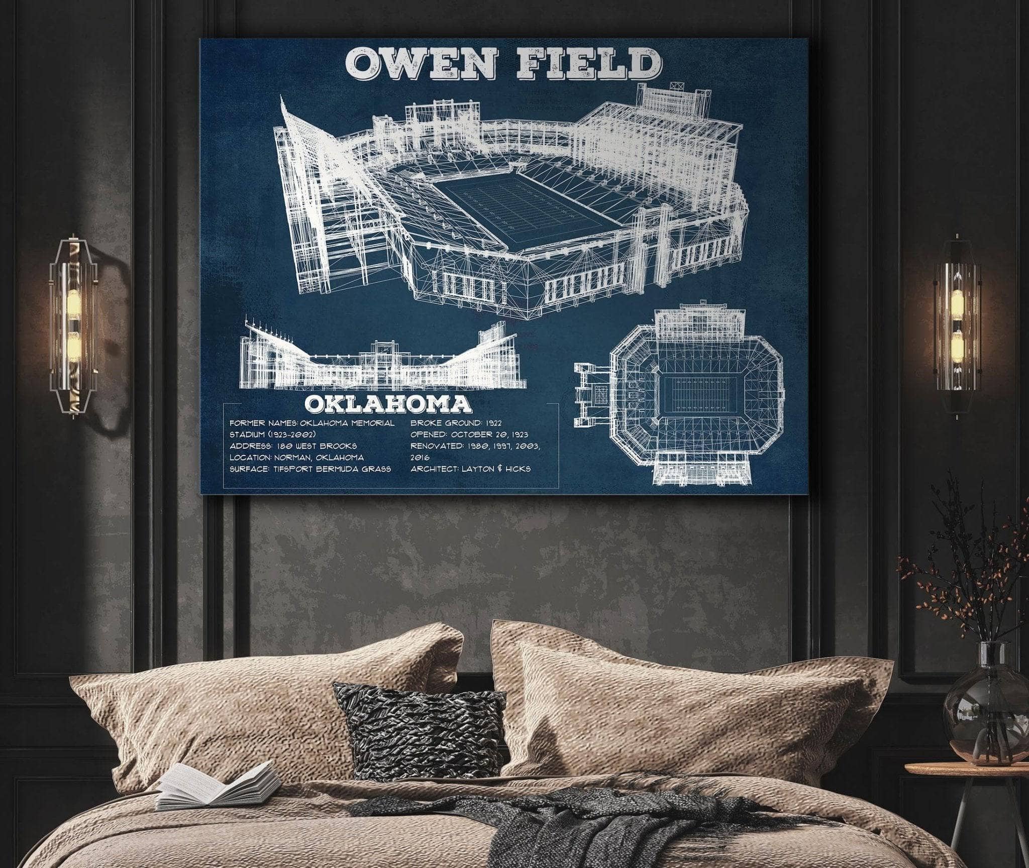 Gaylord Family Oklahoma Memorial Vintage Stadium Blueprint Art Print
