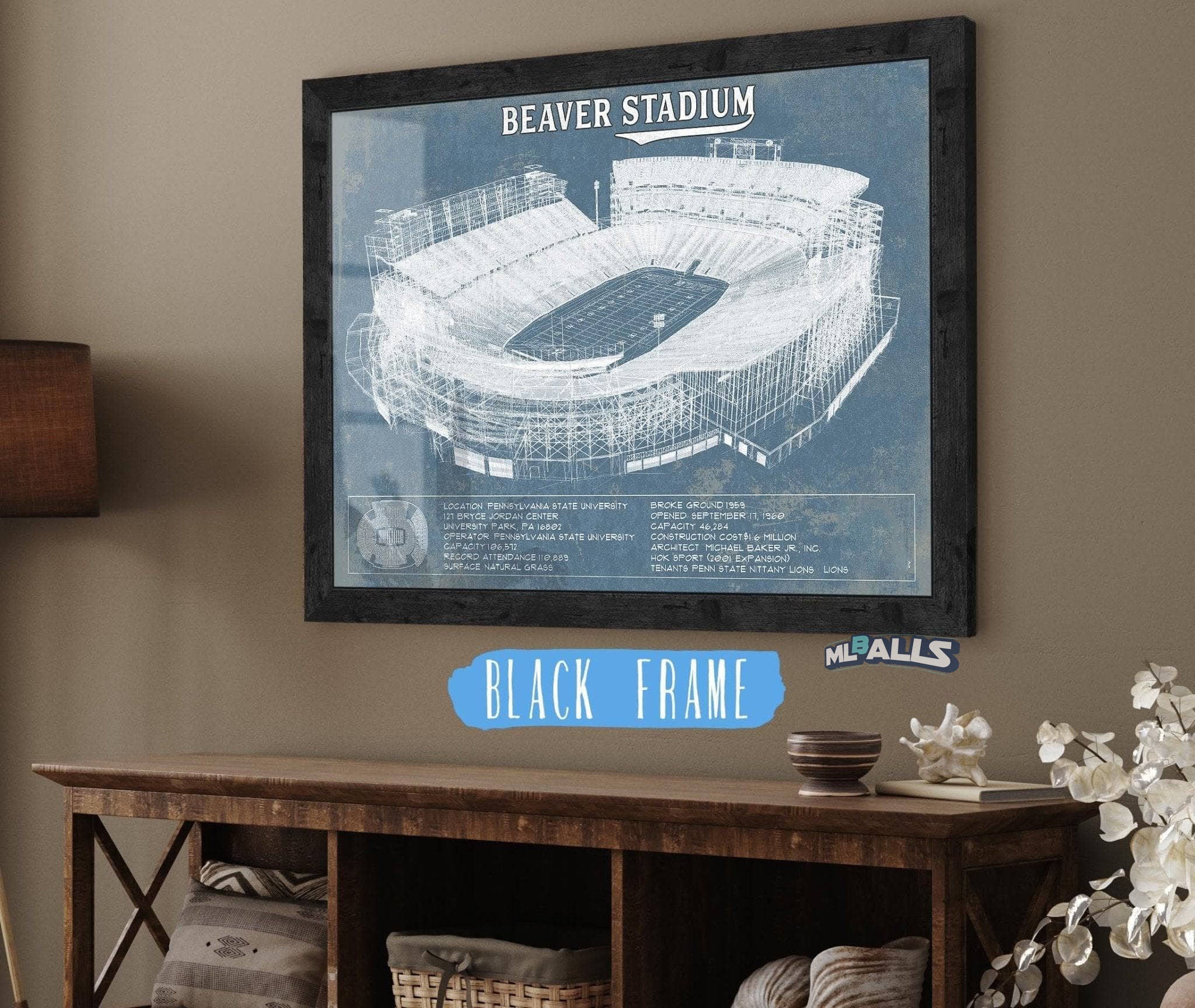 Beaver Stadium Vintage Blueprint Wall Art