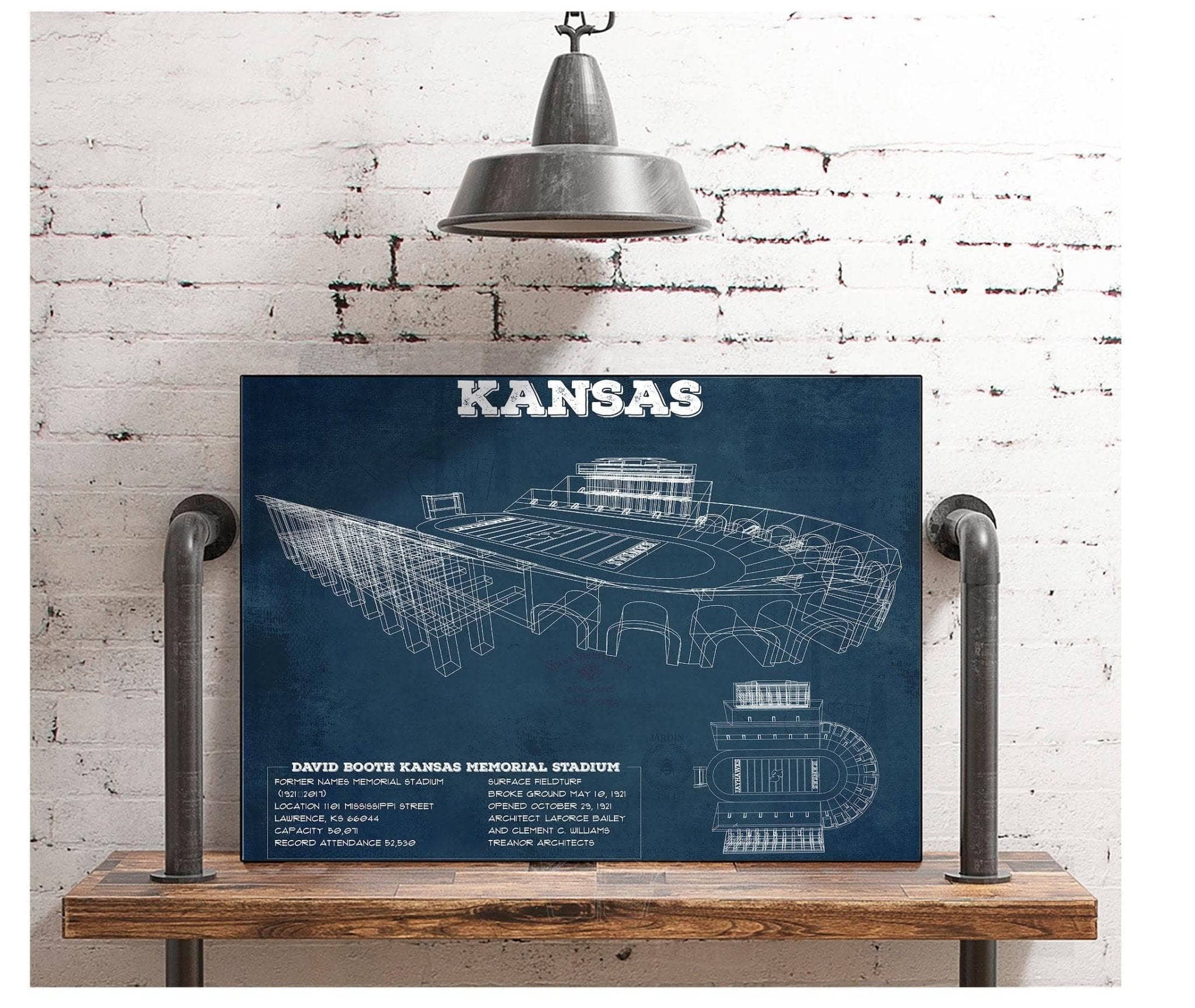 Kansas Memorial Stadium Blueprint Football Print