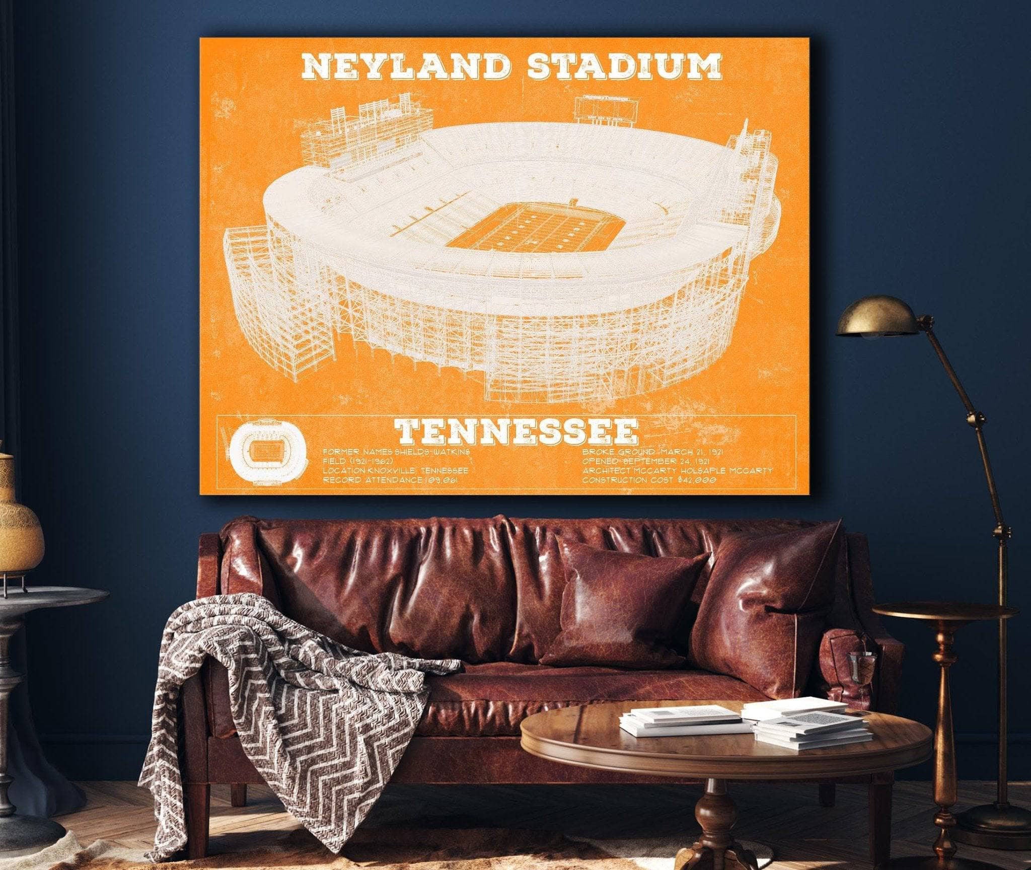 Neyland Stadium Blueprint Team Color Wall Art