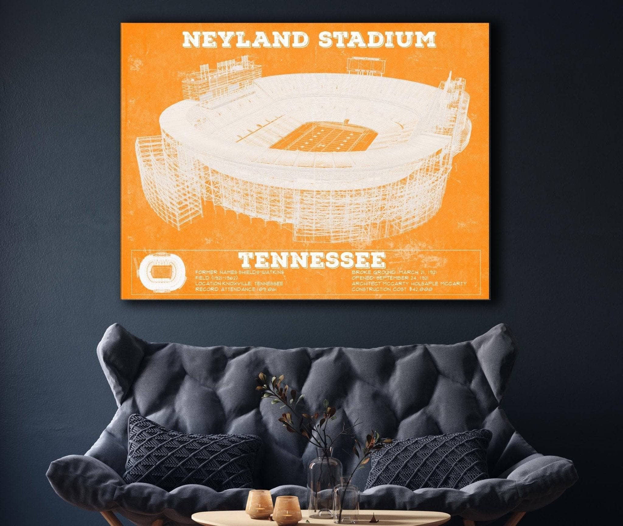 Neyland Stadium Blueprint Team Color Wall Art