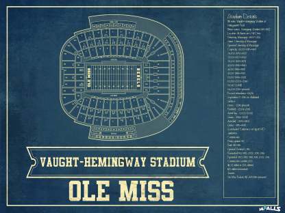 Vaught-Hemingway Vintage Stadium & Blueprint Art Print