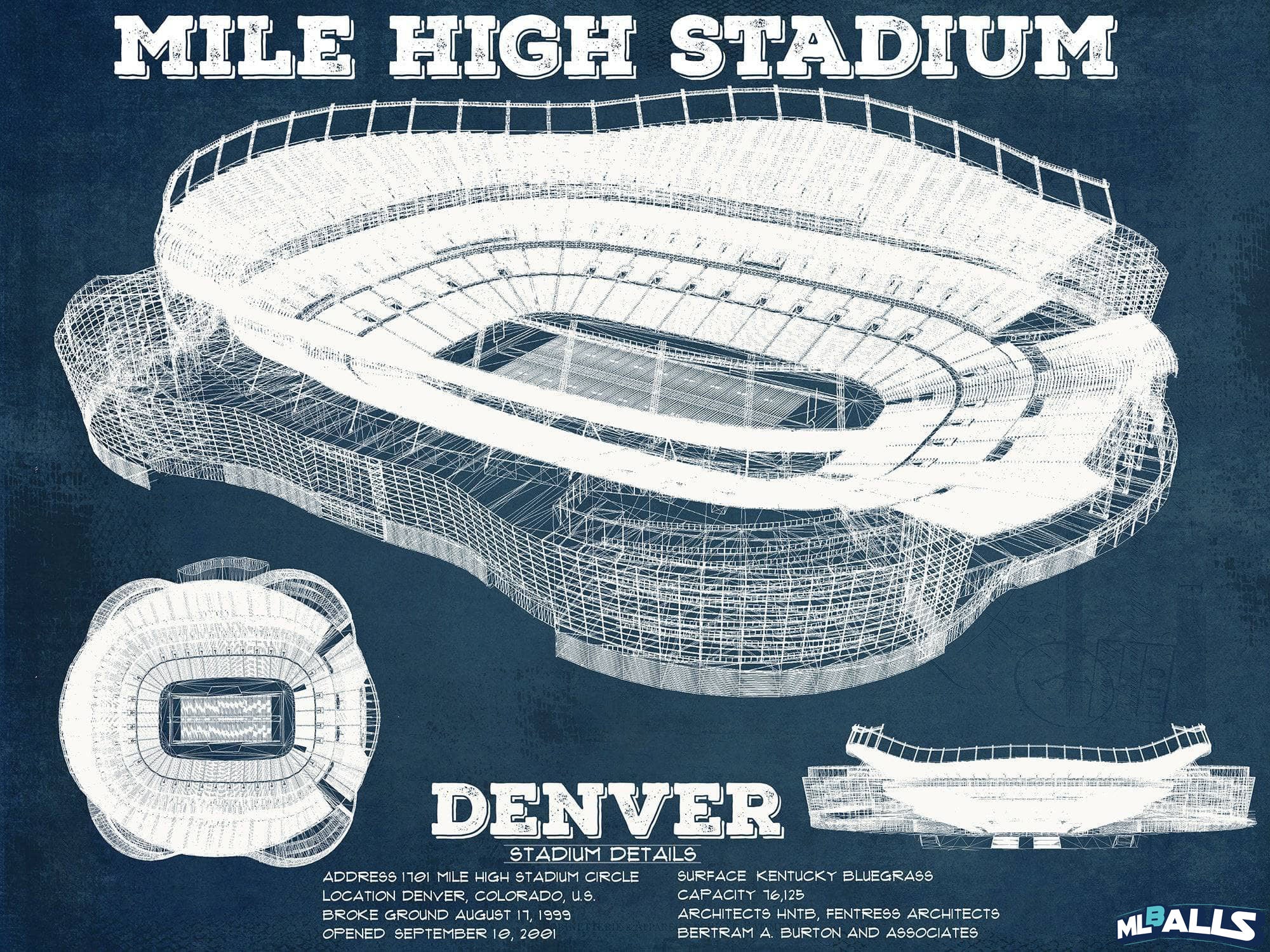 Mile High Stadium Football Print