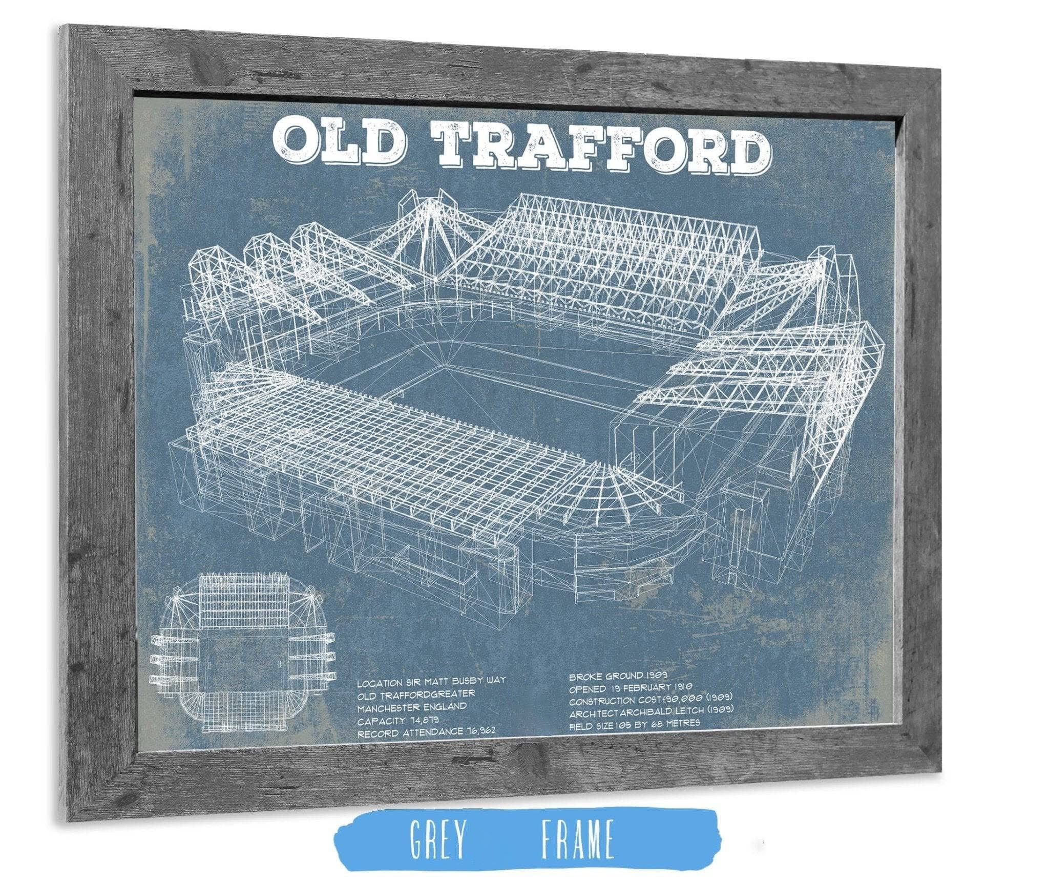 Old Trafford Stadium Blueprint Vintage Soccer Print