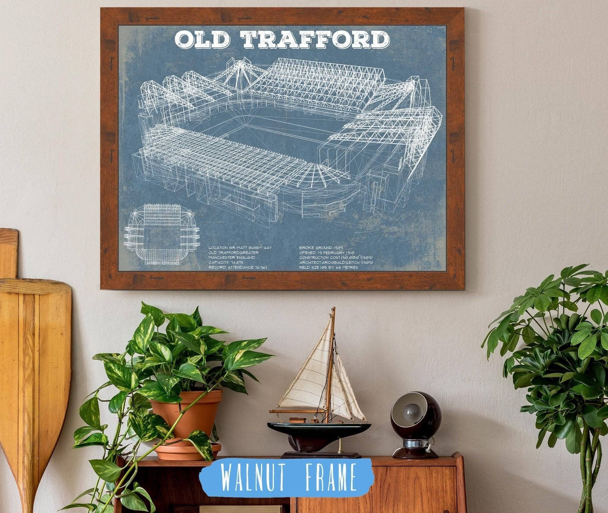 Old Trafford Stadium Blueprint Vintage Soccer Print