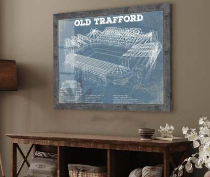 Old Trafford Stadium Blueprint Vintage Soccer Print