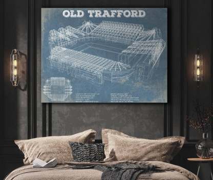Old Trafford Stadium Blueprint Vintage Soccer Print
