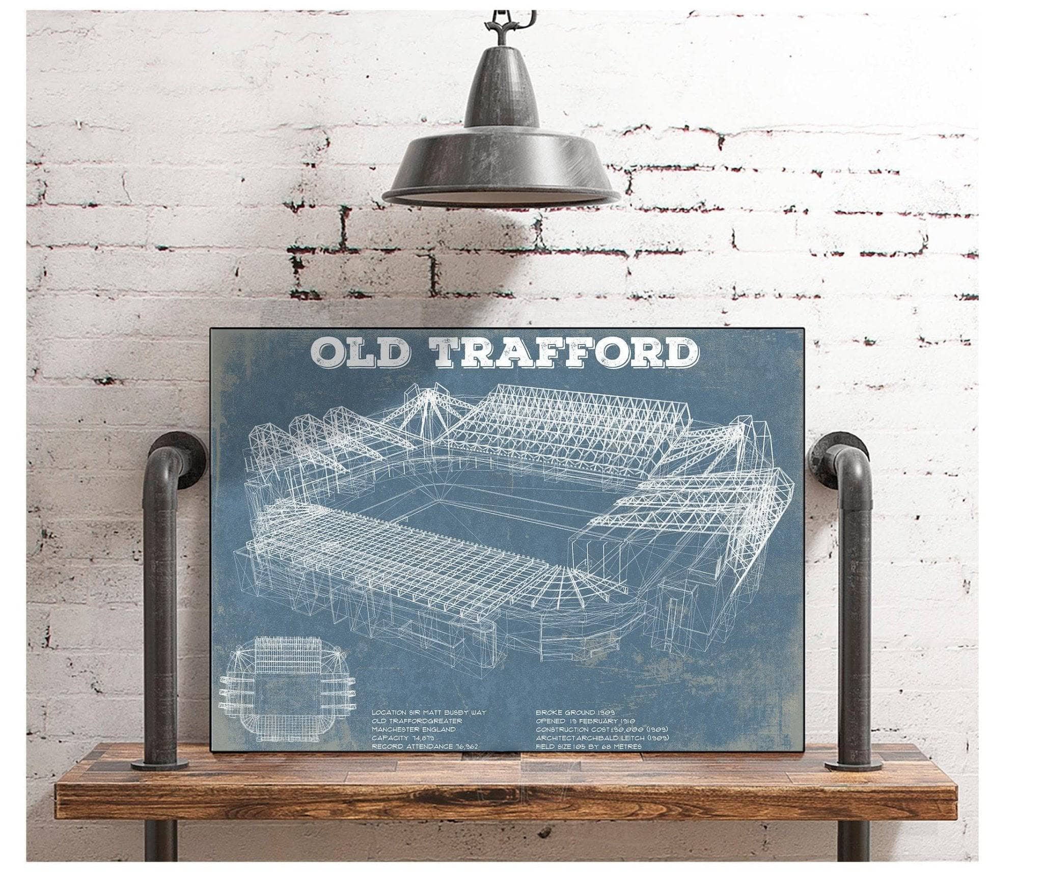 Old Trafford Stadium Blueprint Vintage Soccer Print