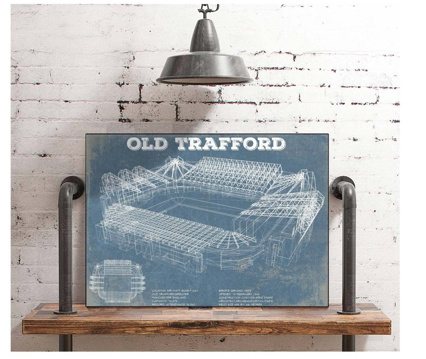 Old Trafford Stadium Blueprint Vintage Soccer Print