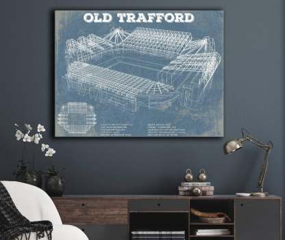 Old Trafford Stadium Blueprint Vintage Soccer Print