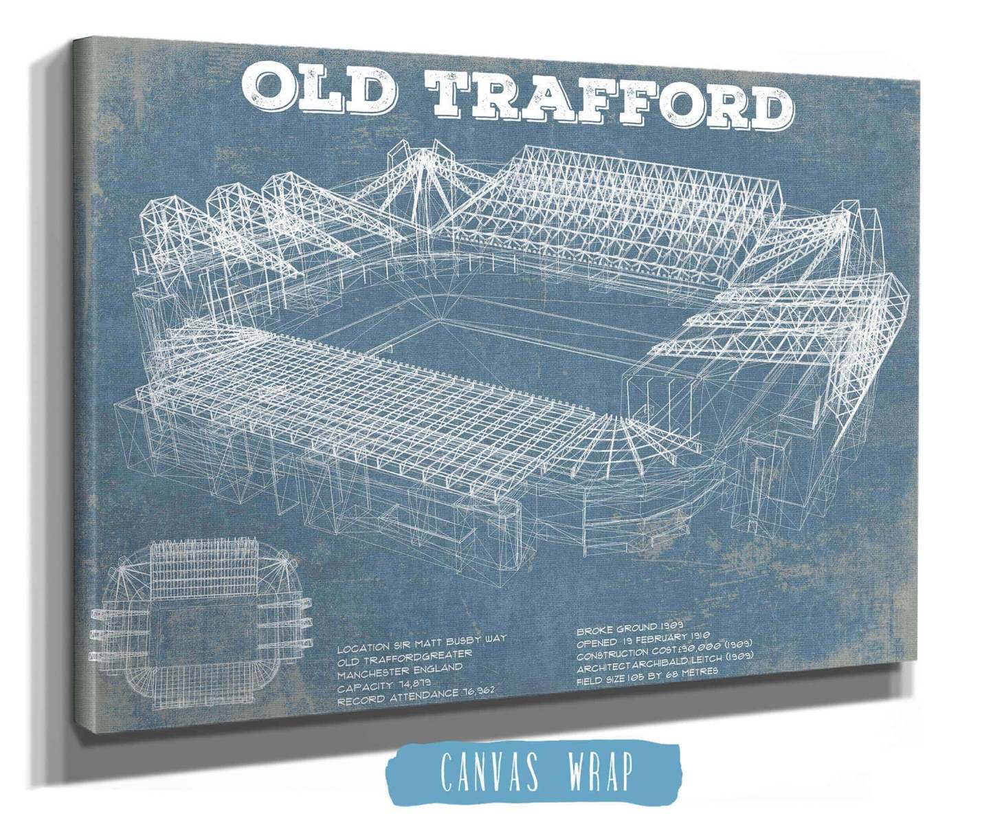 Old Trafford Stadium Blueprint Vintage Soccer Print