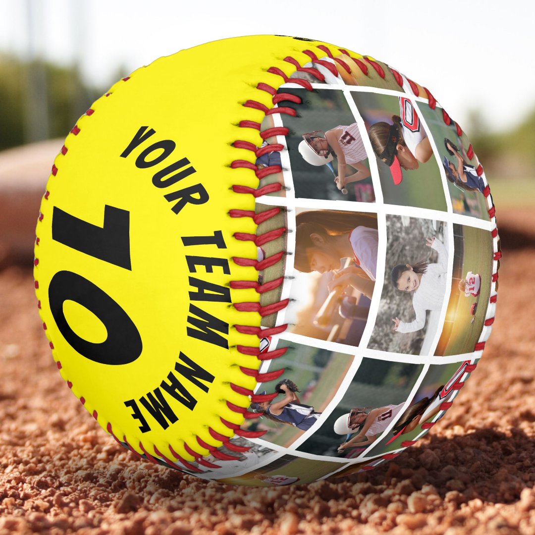 6 Photo Collage Black Player Number Team Name Softball