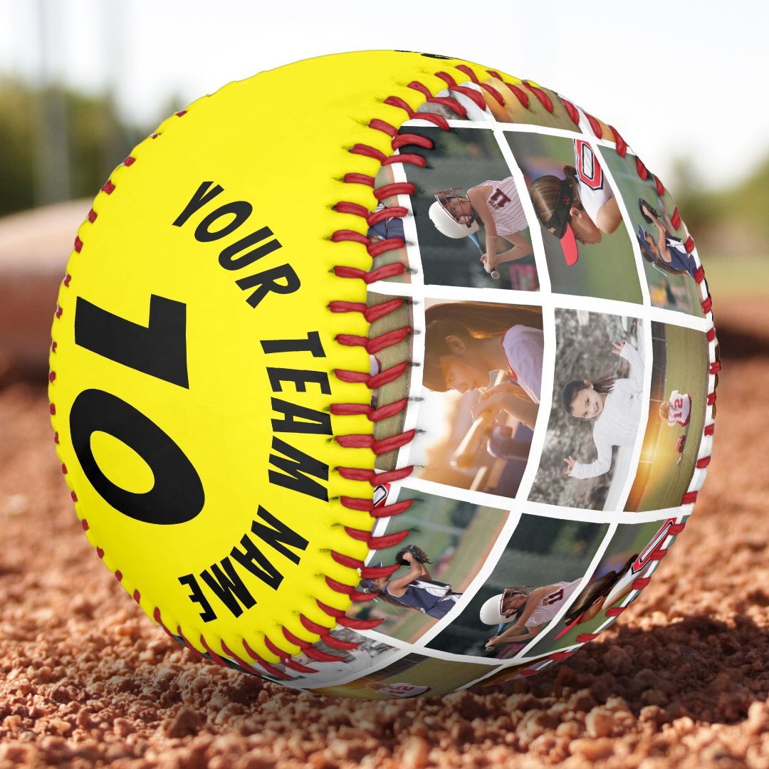 6 Photo Collage Black Player Number Team Name Softball