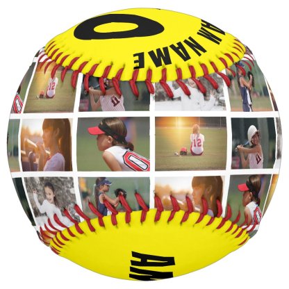 6 Photo Collage Black Player Number Team Name Softball