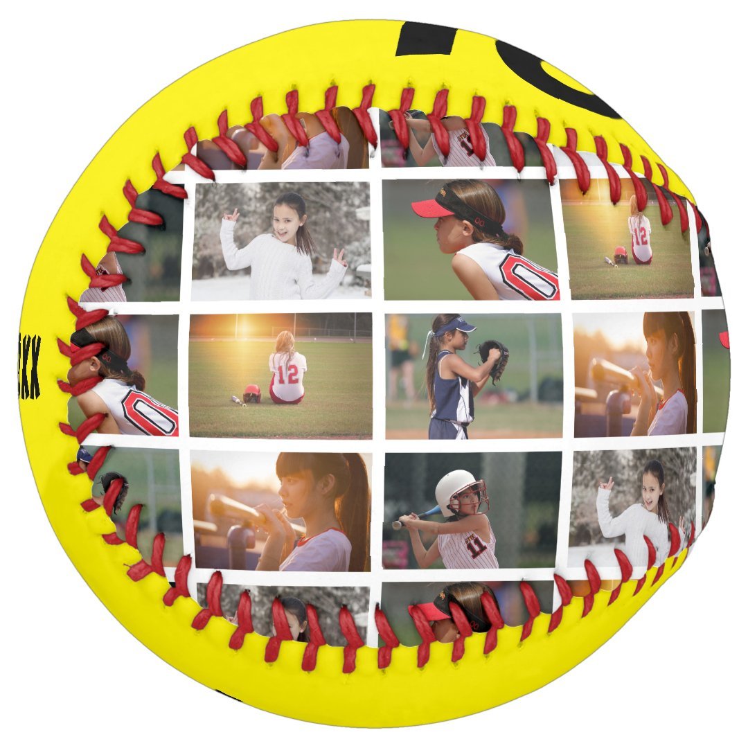 6 Photo Collage Black Player Number Team Name Softball