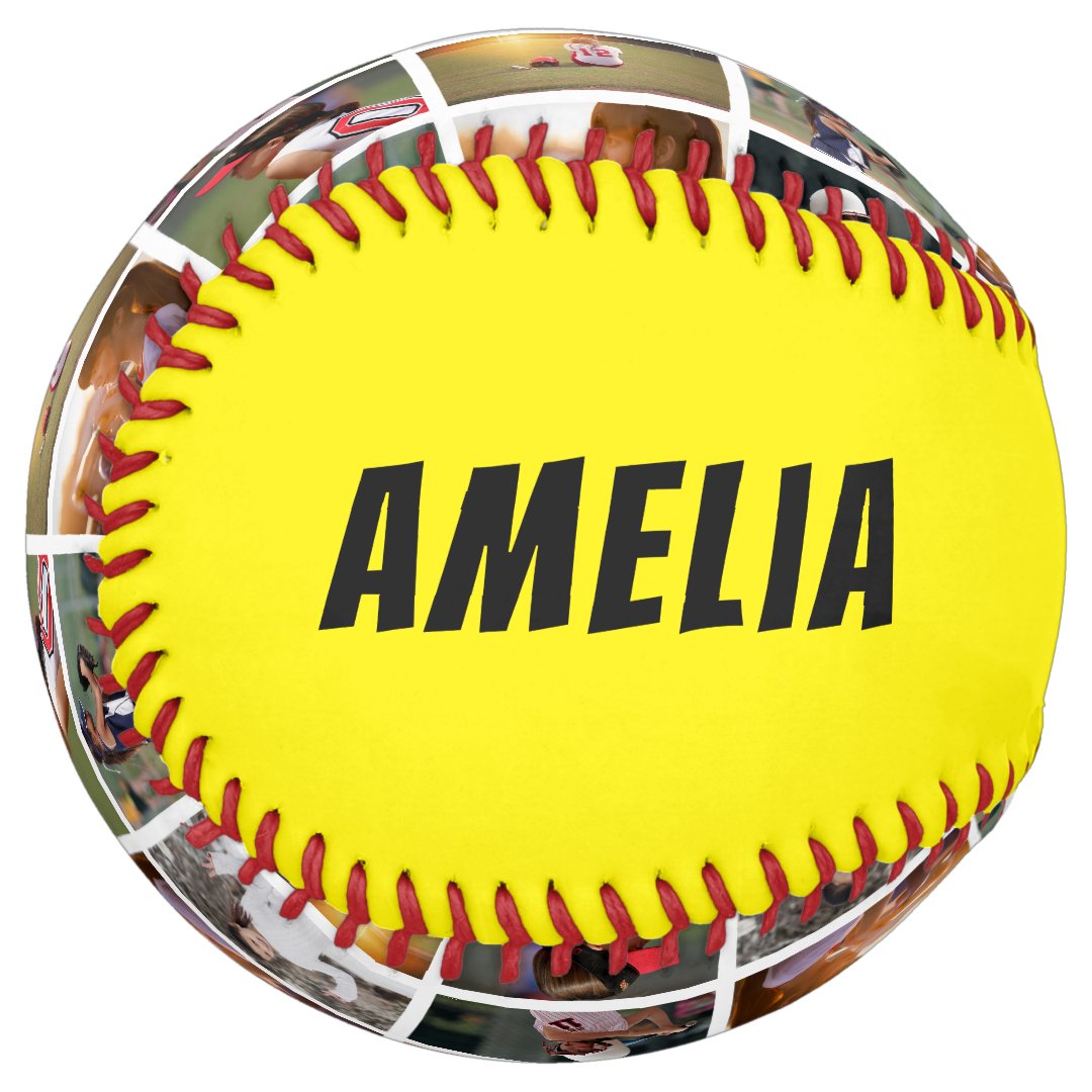 6 Photo Collage Black Player Number Team Name Softball