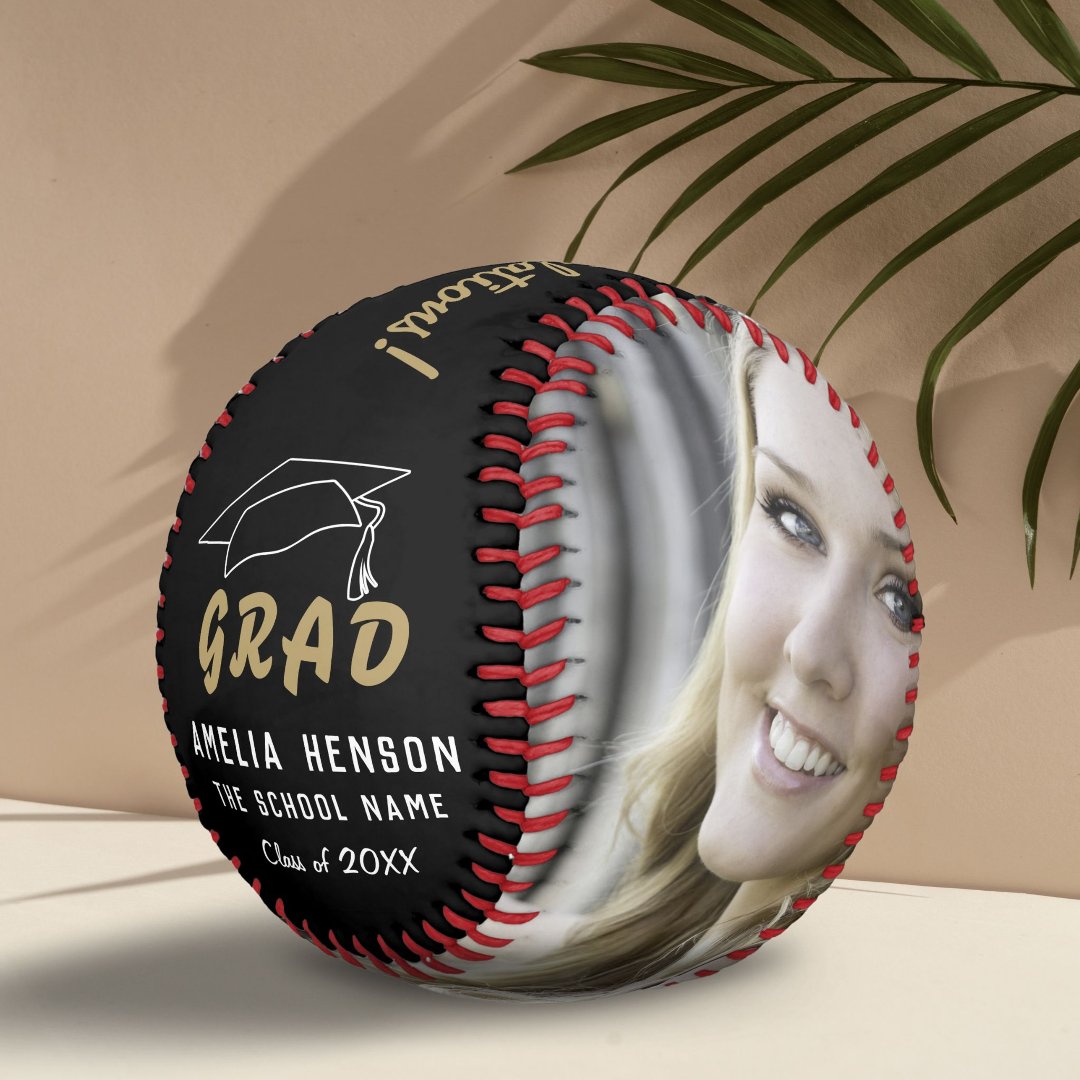 Modern Black Grad Congratulations Graduation Photo Softball
