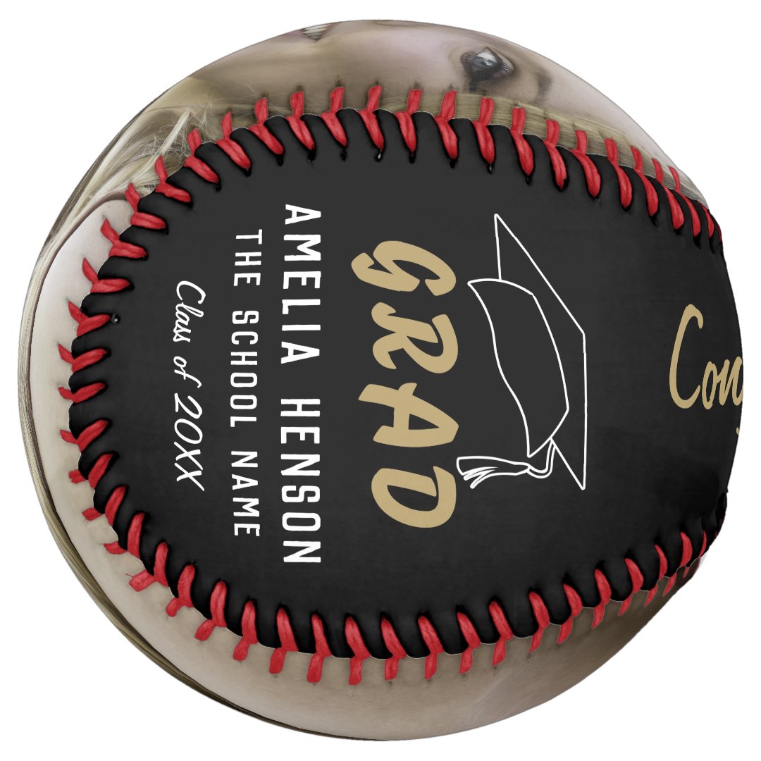 Modern Black Grad Congratulations Graduation Photo Softball