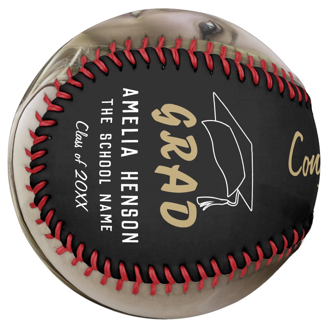 Modern Black Grad Congratulations Graduation Photo Softball