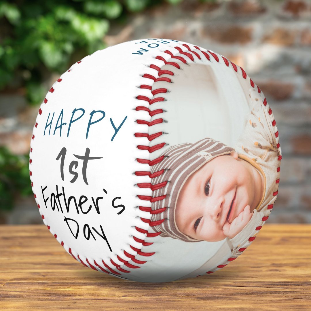 Cute 1st Father`s Day Script 2 Photo Collage Softball