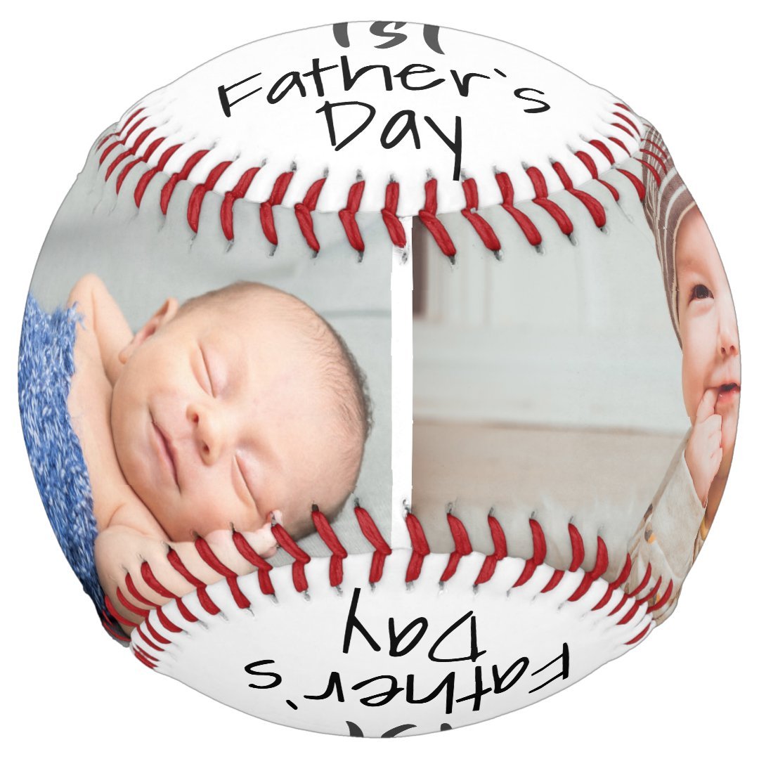 Cute 1st Father`s Day Script 2 Photo Collage Softball