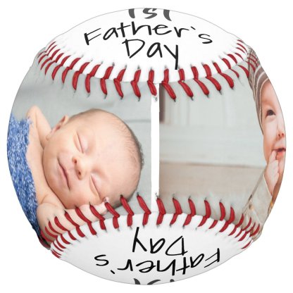 Cute 1st Father`s Day Script 2 Photo Collage Softball