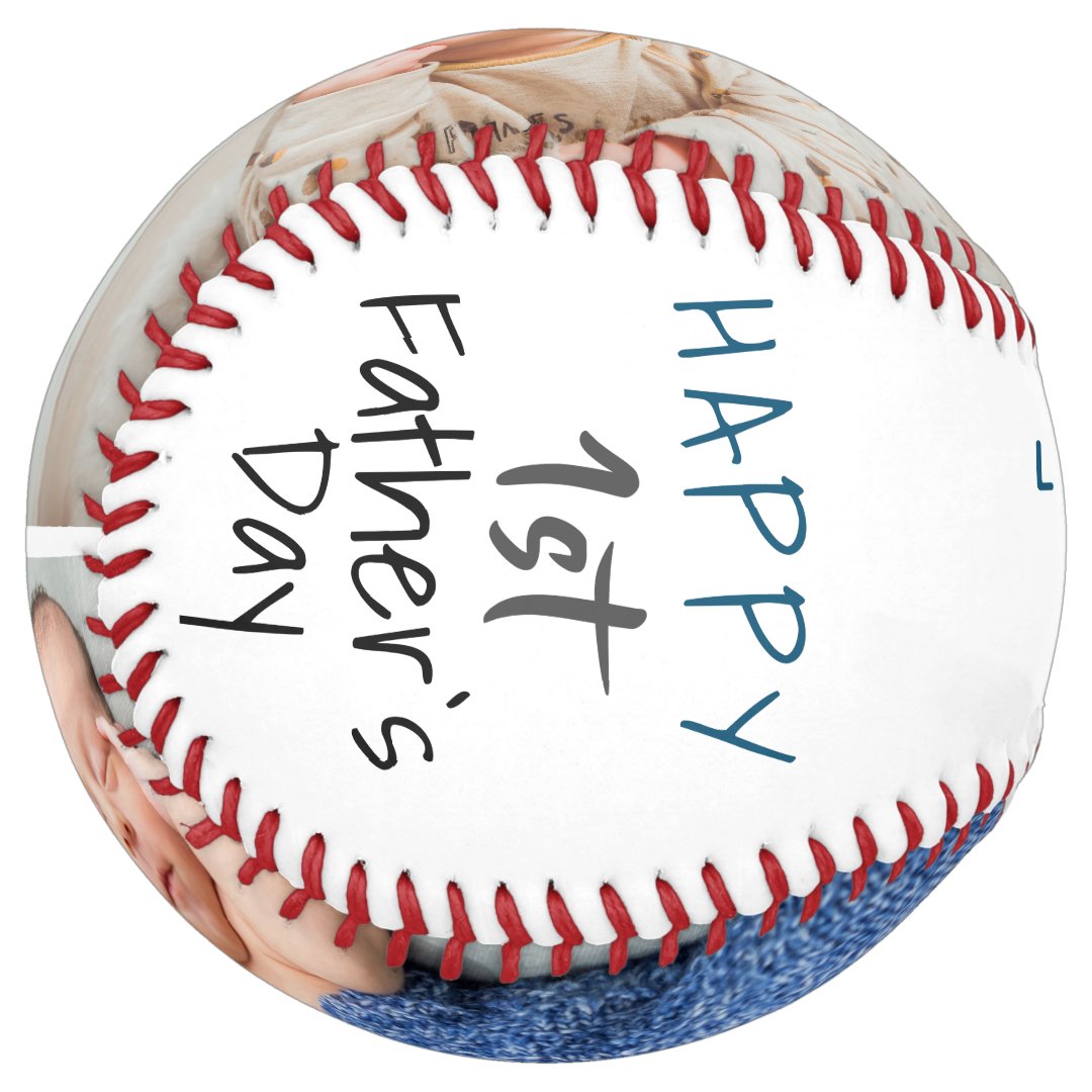 Cute 1st Father`s Day Script 2 Photo Collage Softball