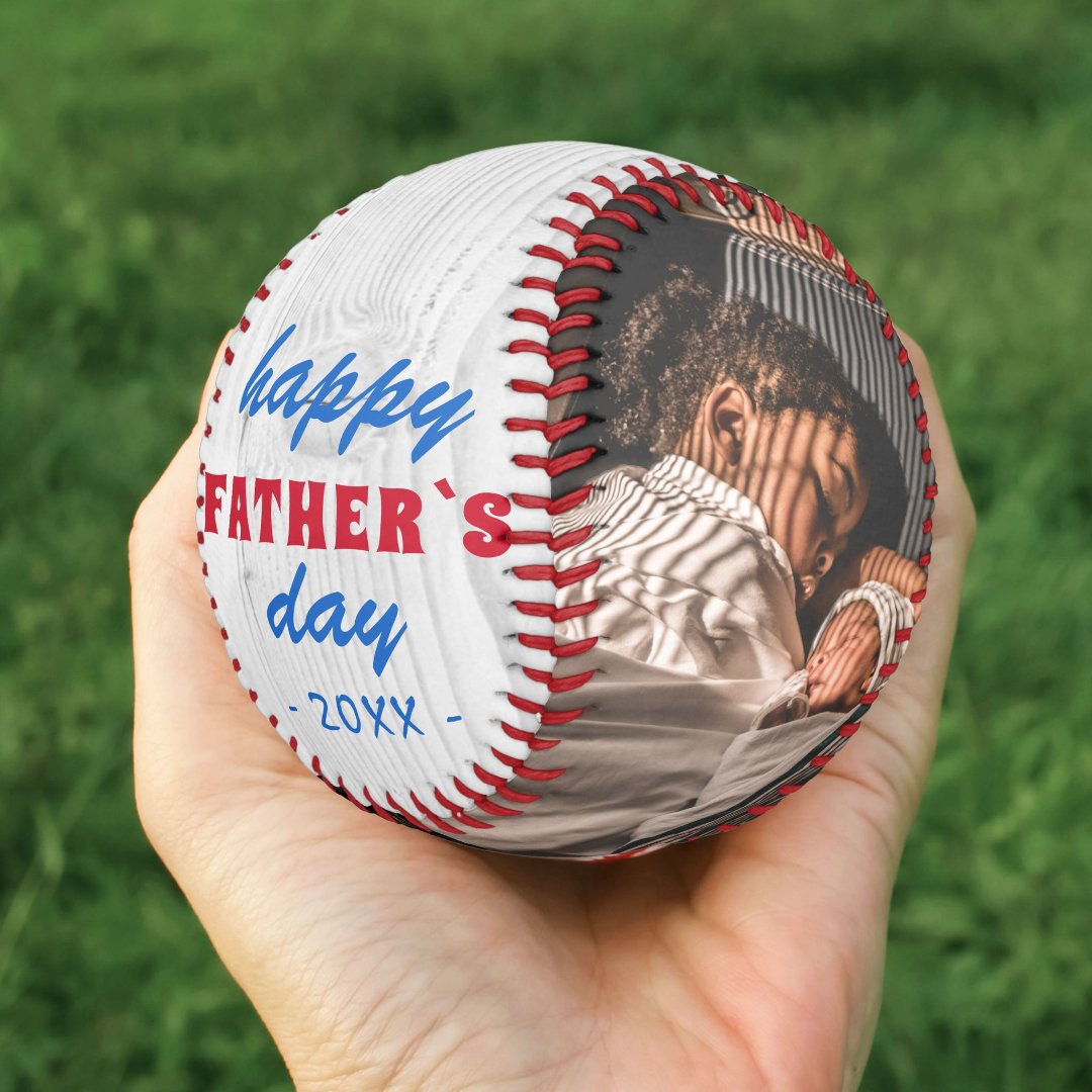 Rustic Wood Happy Father`s Day 2 Photo Softball