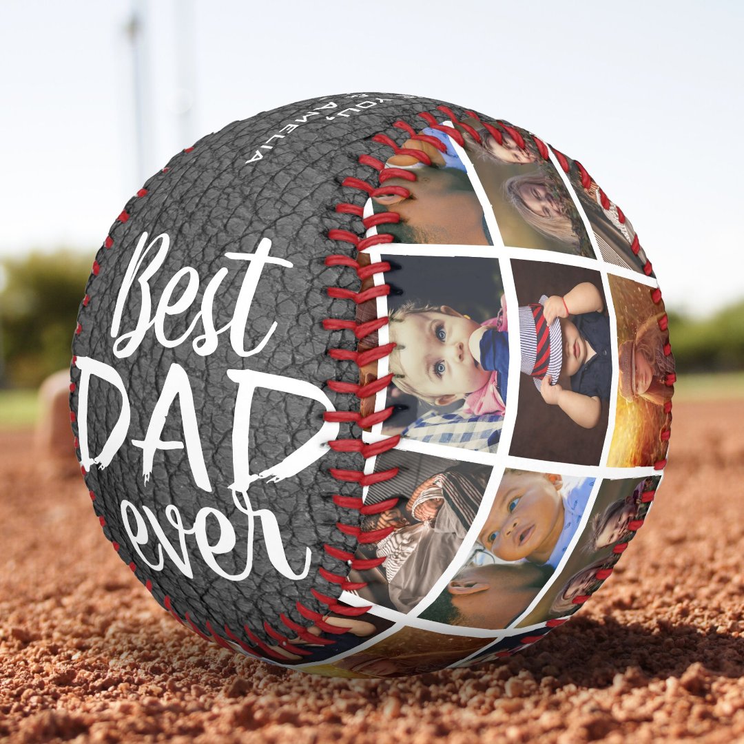 Best Dad Ever Red Leather Print 6 Photo Collage Softball