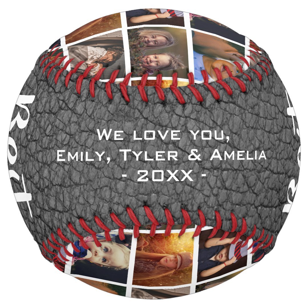 Best Dad Ever Red Leather Print 6 Photo Collage Softball