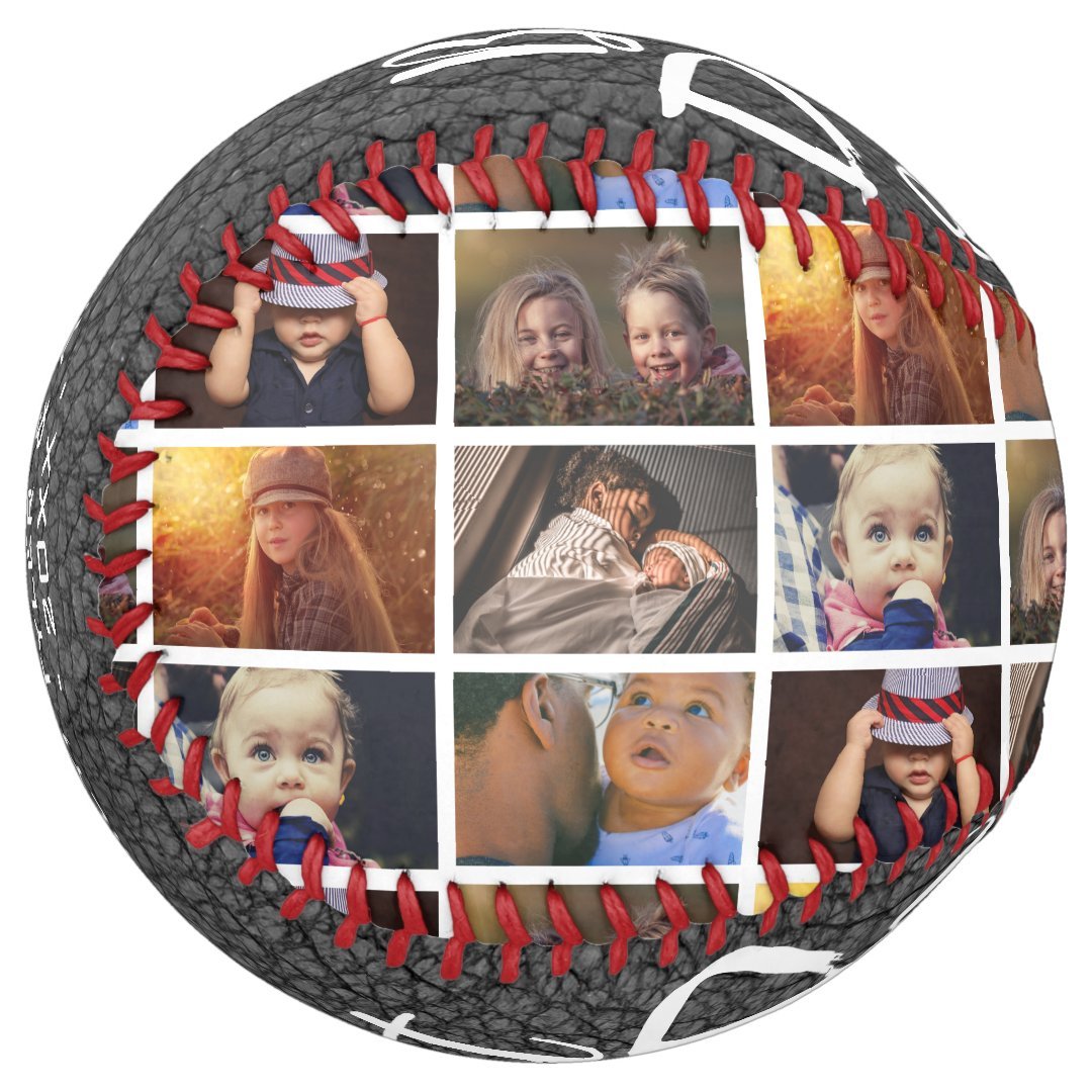 Best Dad Ever Red Leather Print 6 Photo Collage Softball