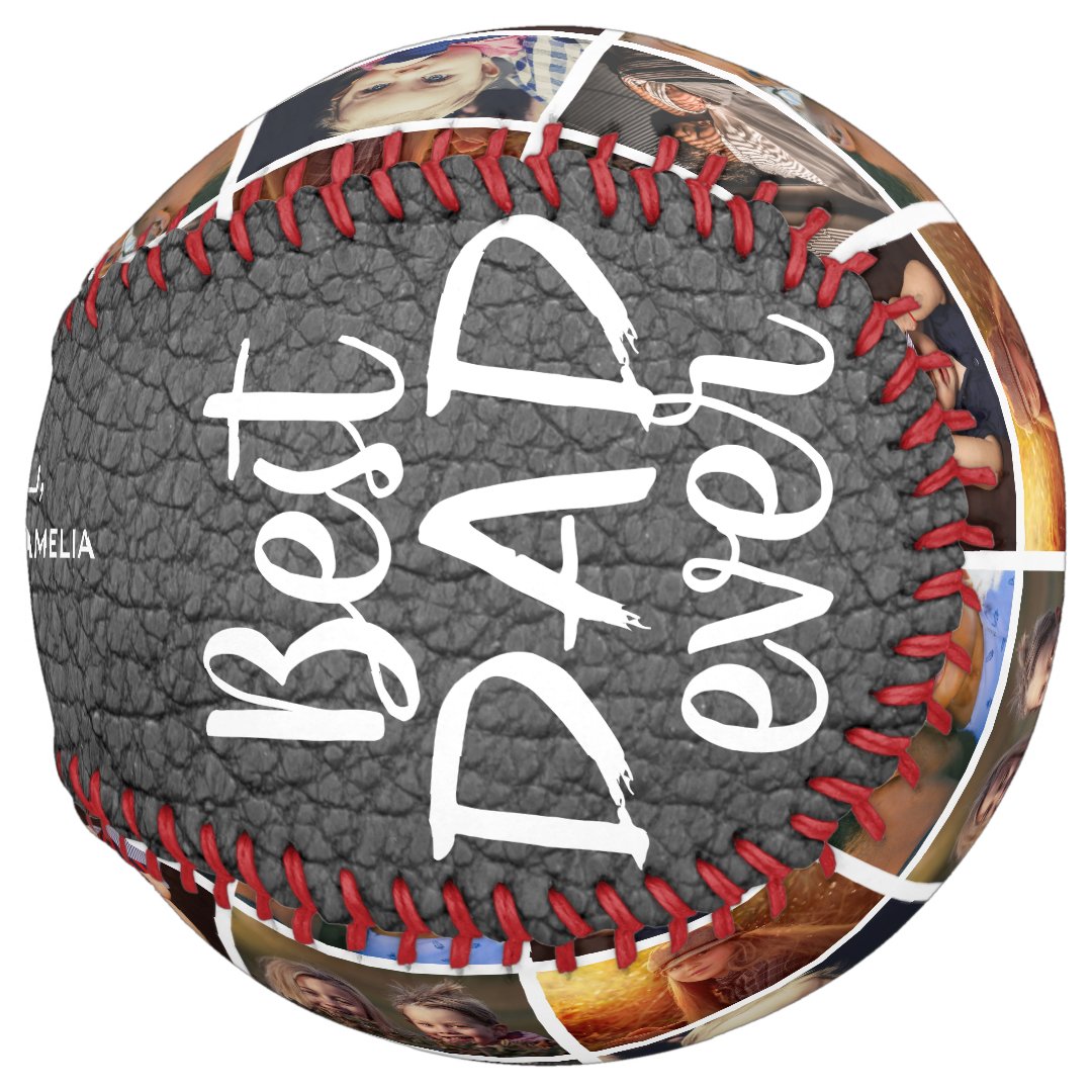 Best Dad Ever Red Leather Print 6 Photo Collage Softball