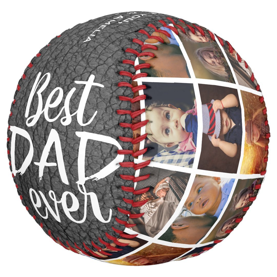 Best Dad Ever Red Leather Print 6 Photo Collage Softball