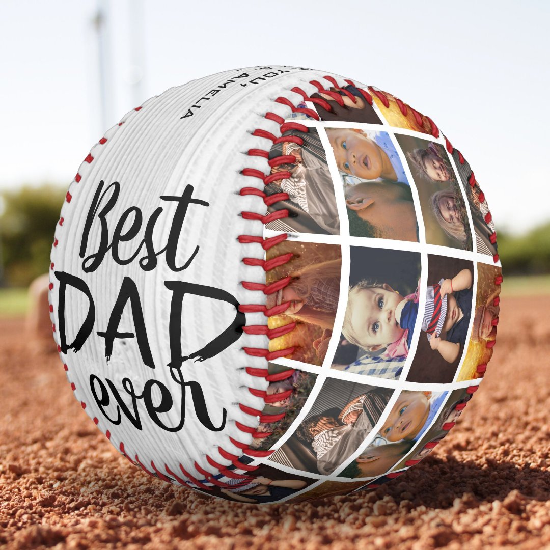 Best Dad Ever Rustic Wood 6 Photo Collage Softball