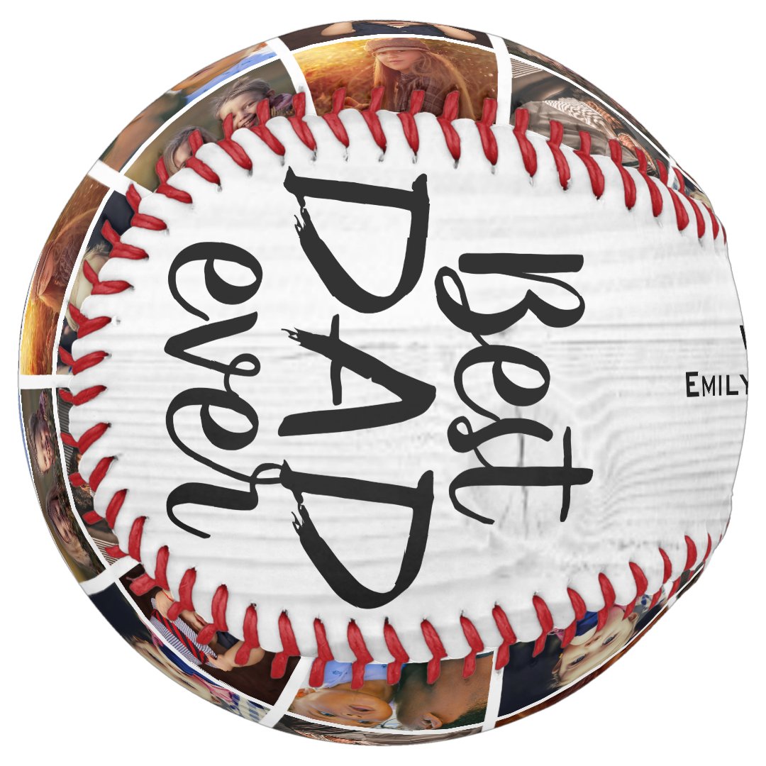 Best Dad Ever Rustic Wood 6 Photo Collage Softball