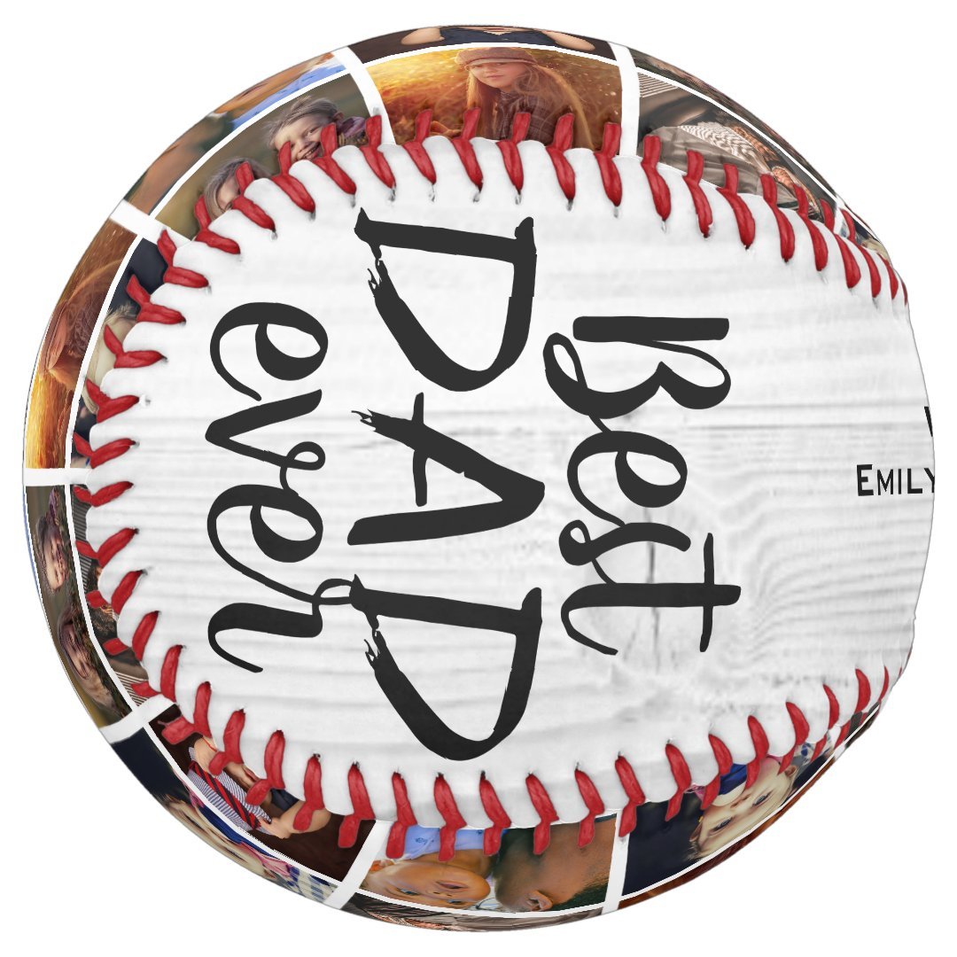 Best Dad Ever Rustic Wood 6 Photo Collage Softball