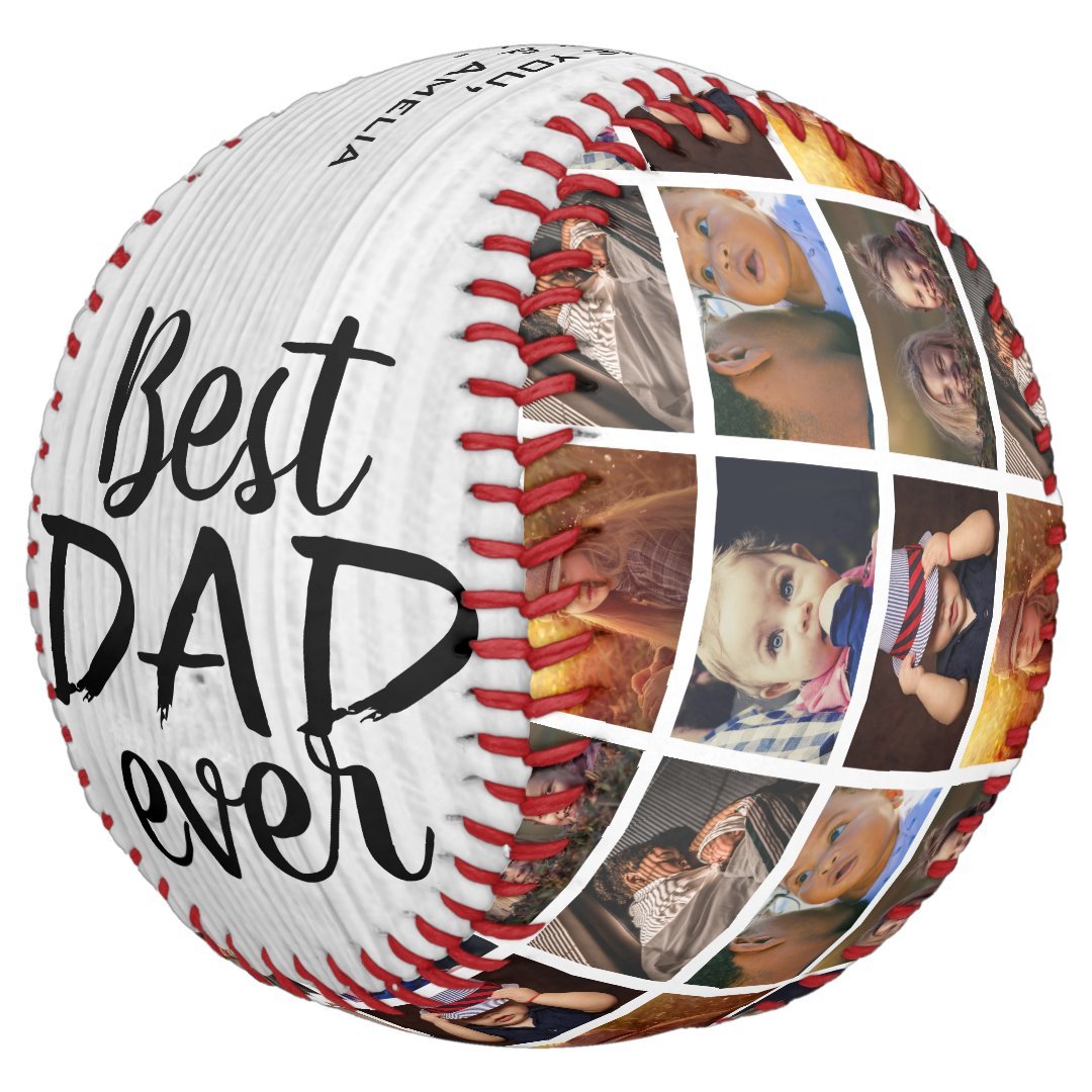 Best Dad Ever Rustic Wood 6 Photo Collage Softball