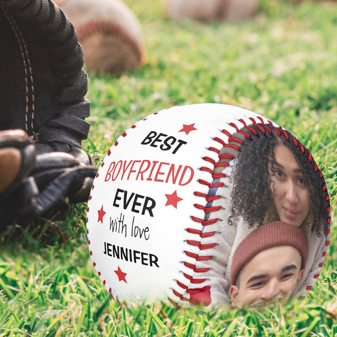 Modern Personalized 2 Photo Best Boyfriend Ever Baseball