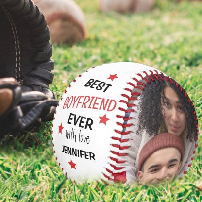 Modern Personalized 2 Photo Best Boyfriend Ever Baseball